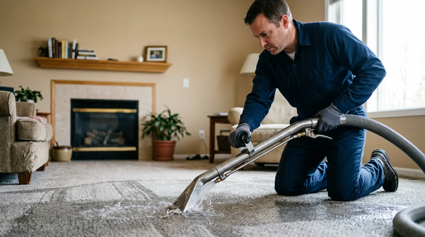 Water damage restoration technician working near Sterling, IL
